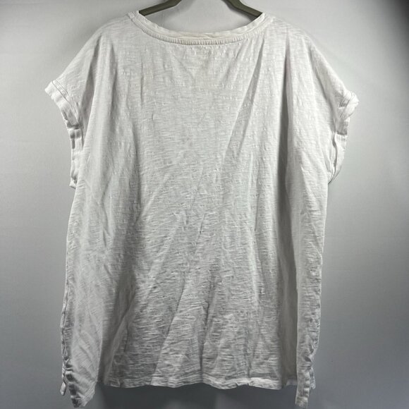 Talbots Womens Top Size XL Embroidered White Cap Sleeves Pullover Slubbed Cotton - Picture 7 of 9